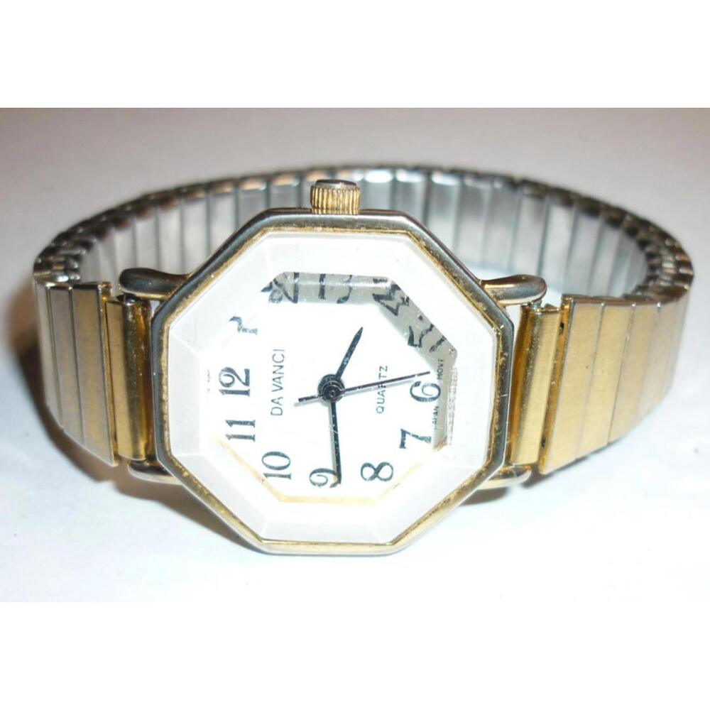 Da Vinci Quartz Watch Octagon Gold Tone Case Japan‎ Movement Expansion Band
